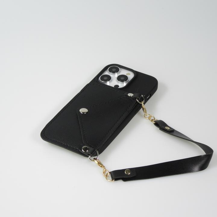 Immagine prodotto PhoneLook Coque Silicone soft touch avec pochette à cartes ou argent en cuir et lanière intégrée (Apple iPhone 14 Pro)