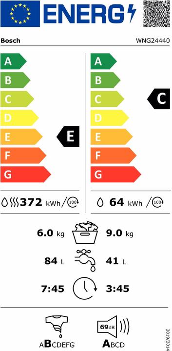 Label énergétique Bosch Hausgeräte WNG24440 (Prise UE)