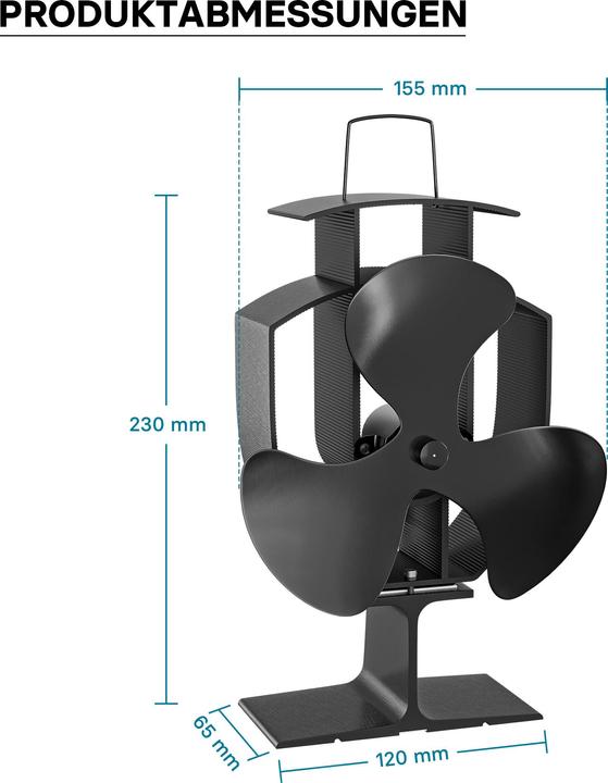 Immagine prodotto Wiltec Ventilatore per stufe senza corrente 50-300°C Ventilatore per camini a 3 pale Ventilatore per stufe