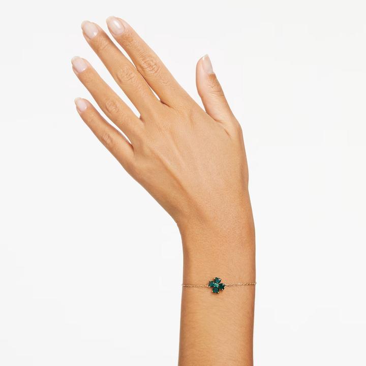 Actual product image Swarovski Idyllia Bracelet Various Cuts Lucky Clover Green Gold (24 cm, Swarovski Metal)