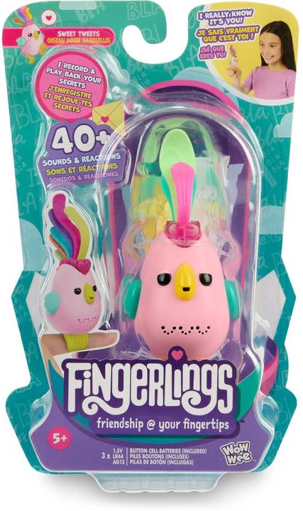 Image du produit WowWee Fingerlings Sweet Tweets Interactive Bird : Debbie, enregistrez et jouez des messages secrets, 40+ (Multilingue)
