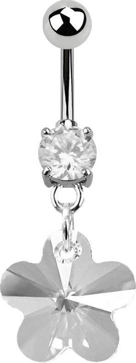 Actual product image Star Piercing Banana silver with Swarovski crystal flower pendant (without brass, Surgical steel 316L)