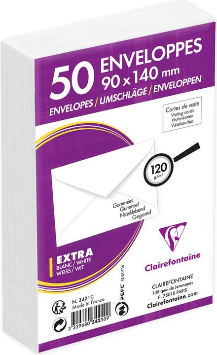 Image du produit Clairefontaine Enveloppes pour cartes de visite, 90 x 140 mm, blanc (90 x 140 mm)