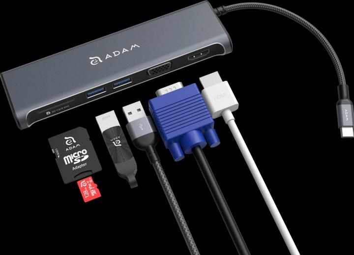 Produktbild Adam Elements CASA HUB A03 - USB-C Multi-Port Adapter inkl. 4K HDMI und FullHD VGA, Grey (USB-C, 5 Ports)