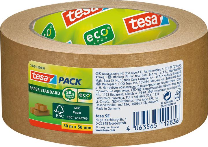 Actual product image tesa 3x tesapack PAPER STANDARD packaging tape - 56 % bio-based material - recycling-friendly (50 mm)
