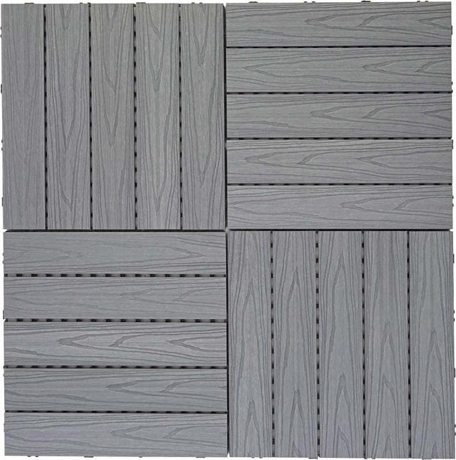 Actual product image Swisshandel24 WPC floor tile, wood look balcony/terrace, 3D structure linear coated-grey 4x each 50x50cm = 1q (4 x)