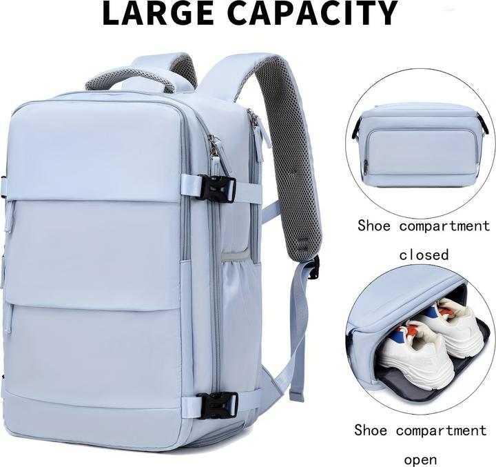 Produktbild PhoneLook Reiserucksack für Laptop 38.1cm Damen mit USB Ladeport Schuhfach verstellbare Träger Blau