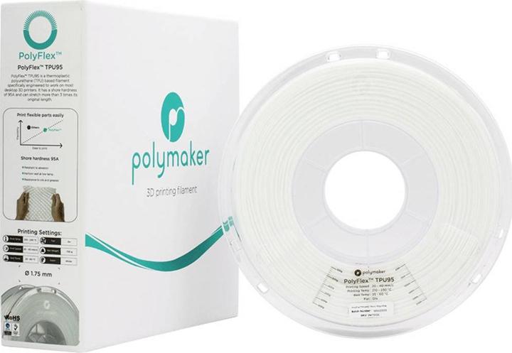 Image du produit Polymaker PolyFlex TPU95 V2 - Blanc - 1.75mm (TPU, 1.75 mm, 750 g, Blanc)