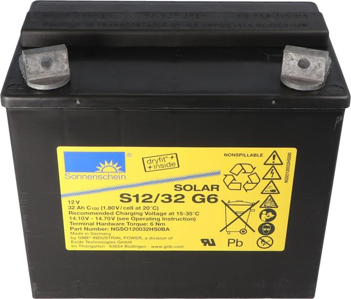 Produktbild Tadiran Sonnenschein S12/32 G6 Solar Akku Blei-Akku 12Volt 32Ah, M6 Schraubanschluss (12 V, 32 Ah)