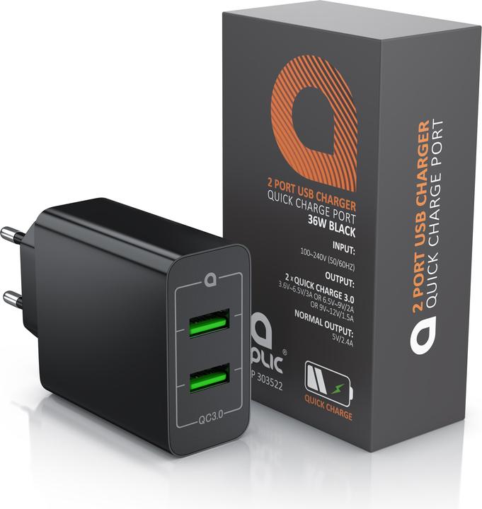 Immagine prodotto Aplic Caricatore USB, caricatore USB a 2 porte Quick Charge 36 W / 6000 mA / funzione di ricarica rapida (36 W)