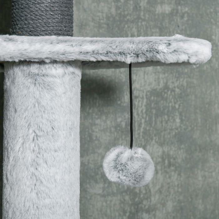 Image du produit Swisshandel24 Griffoir haut de plafond, 225-255 cm avec grotte pour chat, griffoirs, panier, balle de jeu, gris (255 cm, Gris)