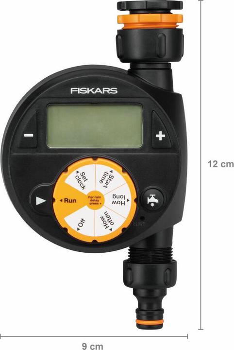 Immagine prodotto Fiskars Timer/timer con 1 uscita, Per tutte le dimensioni di rubinetto più comuni, LCD di facile lettura (Tubo di gocciolamento + tubo di gocciolamento)