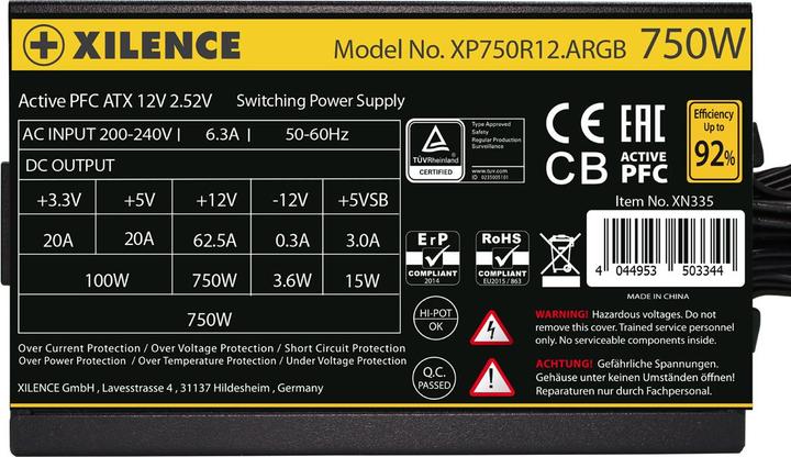 Produktbild Xilence XP750R12.ARGB 750W PC Netzteil, Meet 80+ Gold, Gaming, ATX (750 W)
