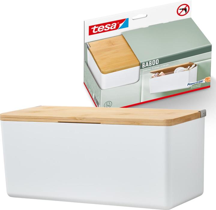 Produktbild tesa BABOO Aufbewahrungsbox mit Deckel, mittelgross inkl. Klebelösung ohne Bohren