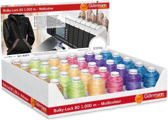 Actual product image Gütermann Bulky yarn display Bulky-Lock 80, multicolour Miniking 1'000 m, No. 80, 30 pcs., 100 %. (1000 m)