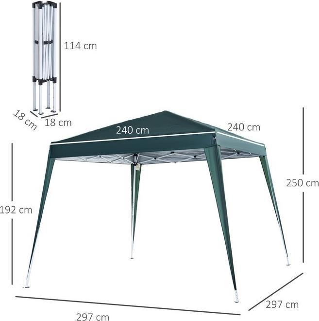 Immagine prodotto Swisshandel24 Gazebo pieghevole con borsa di trasporto 2,4x2,4 m in acciaio verde (240 cm, 240 cm)