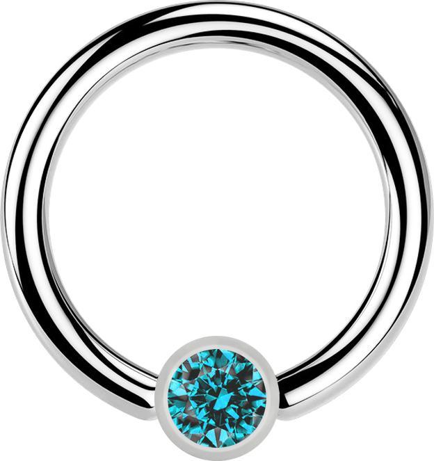 Produktbild Star Piercing Ball Closure Ring silber und Kristall aqua (Chirurgenstahl 316L)