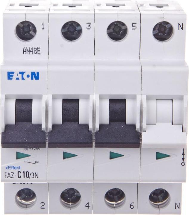 Actual product image Eaton overcurrent switch 3P+NC 10A 15 kA AC FAZ C10/3N (278971)