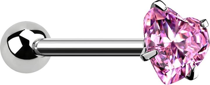 Immagine prodotto Star Piercing Barbell silber mit Kugel und Kristallherz pink gefasst (Acciaio chirurgico 316L, senza ottone)