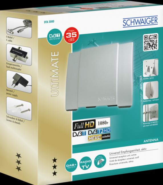 Actual product image Schwaiger HD Allround Antenna (Flat antenna, 35 dB, DVB-T / -T2)