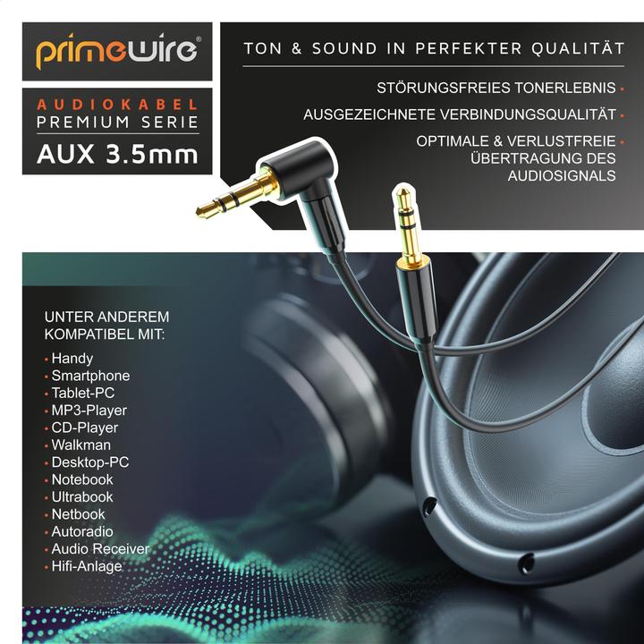 Actual product image Primewire AUX to 3.5mm Jack Audio Cable 90° Angled, HiFi Jack Cable Connection Cable for Audio Devices (5 m, 3.5mm jack (AUX))