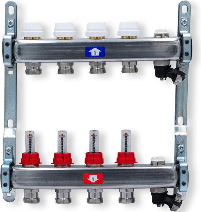 Immagine prodotto Sanpro Collettore per riscaldamento a pavimento in acciaio inox - Topmeter per 4 circuiti di riscaldamento