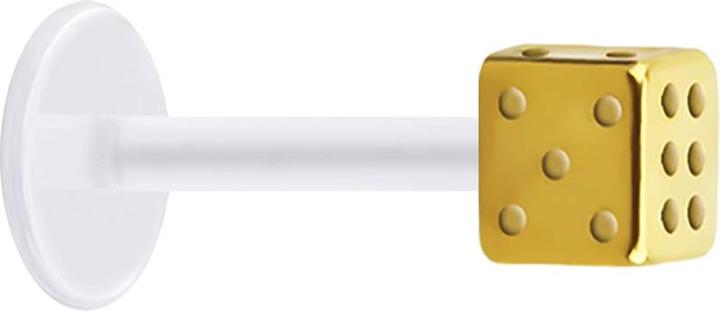 Produktbild Star Piercing Micro Labret transparent mit Würfel vergoldet (Chirurgenstahl 316L, ohne Messing, Bioflex)