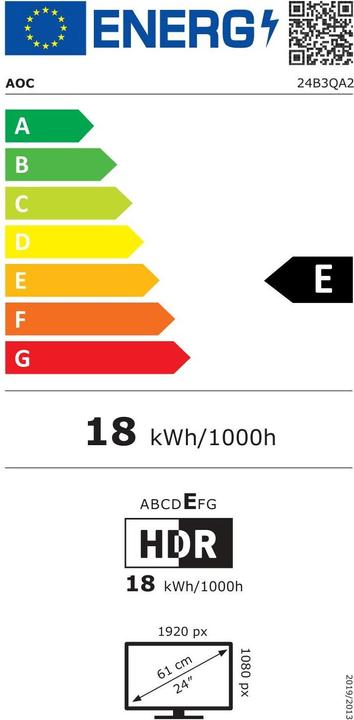 Energy Label AOC 60,5cm (23,8") 24B3QA2 16:09 HDMI+DP+D-Sub speaker (1920 x 1080 pixels, 23.80")