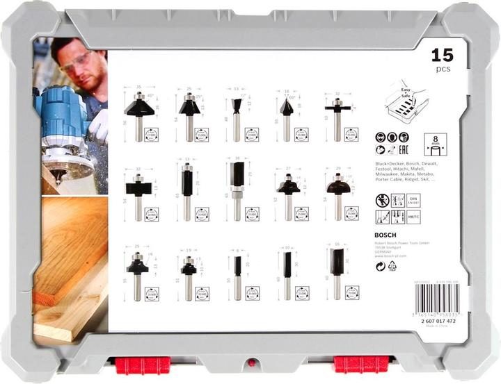 Produktbild Bosch Professional Zubehör 15-teiliges Fräser-Set, 8-mm-Schaft für Handfräsen