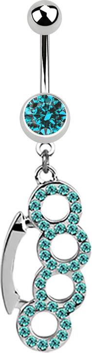 Actual product image Star Piercing Banana silver with pendant brass knuckles aqua (Surgical steel 316L, without brass)