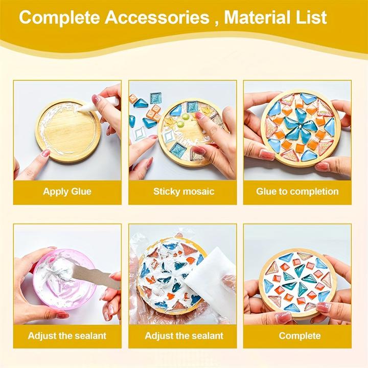 Actual product image Activity Board DIY glass mosaic tiles for crafts, mixed colour mosaic kits with wooden coasters for