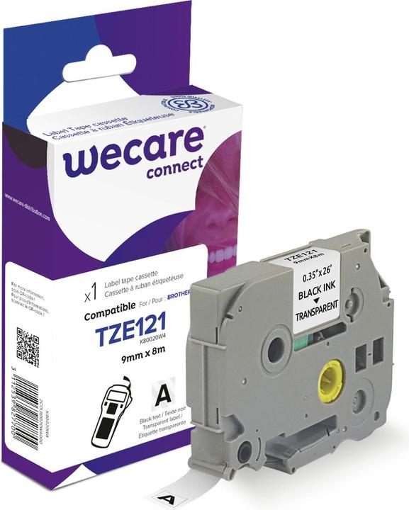 Actual product image Wecare Writing tape compatible with BROTHER TZE-121 black on transparent (0.90 cm, Transparent)