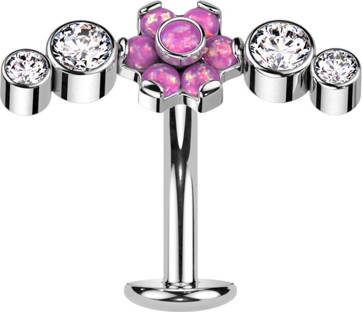 Star Piercing Threadless Labret-Stab Banane silber Blume Opale pink gefasst vier Kristalle