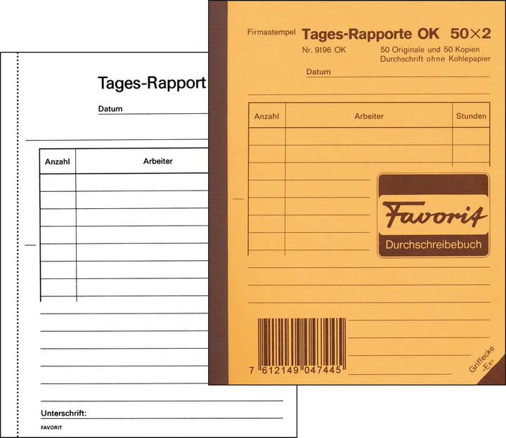 Produktbild Favorit Durchschreibebuch Tages-Rapporte mit Selbstdurchschreibepapier (100 x)