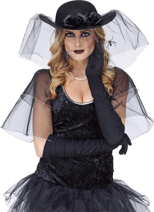 Actual product image Widmann Black widow hat with veil, roses and spiders