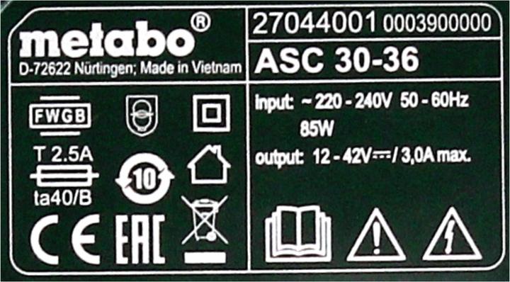 Image du produit Metabo ASC 30-36 V AIR COOLED Chargeur 14,4-36V ( 627044000 ) (36 V)