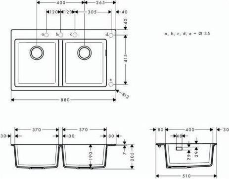 Actual product image hansgrohe HG fitted sink 370/370 S510-F770 concrete grey (Fitted sink, 50 cm, 86.50 cm)