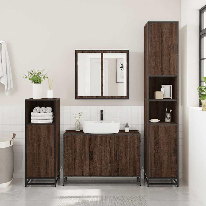 Produktbild VidaXL 4-tlg. Badmöbel-Set Braun Eichen-Optik Holzwerkstoff Badmöbelset