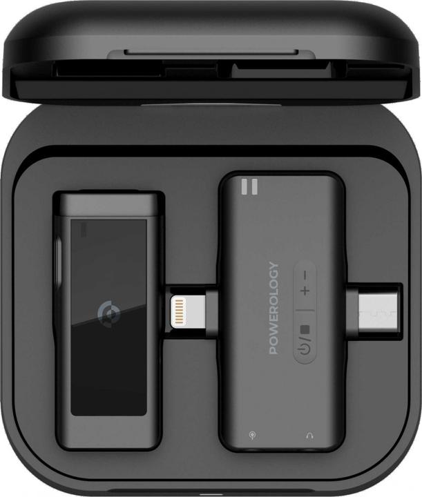 Actual product image Powerology Dual Connector Wireless Lavalier Microphone x1 Mic 1000mAh