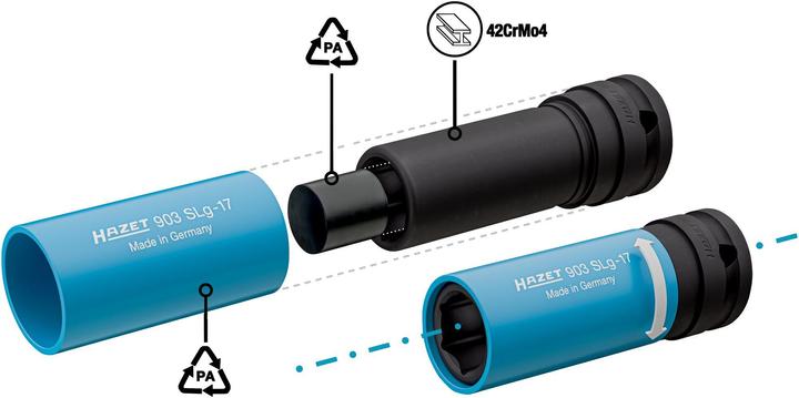 Produktbild HAZET Schlag-, Maschinenschrauber Steckschlüsseleinsatz ∙ Sechskant 903SLG-17 ∙ Vierkant12,5 mm (1/… (17 mm)