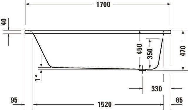 Actual product image Duravit Soleil by Starck bathtub 170x75 rectangle one back slope white (216 l, 170 cm, 75 cm)