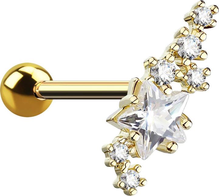 Produktbild Star Piercing Micro Barbell 14k vergoldet Kristallgruppe mit Stern (Chirurgenstahl 316L, Messing)