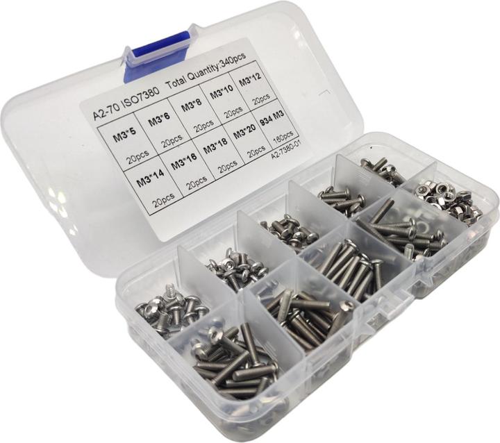 Purecrea M3 screw assortment 340pcs stainless steel Inox