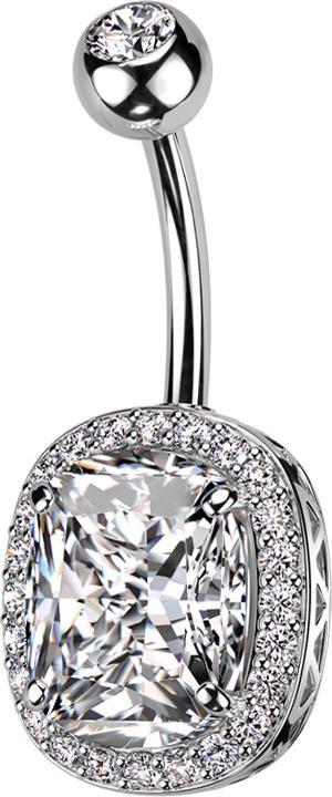 Produktbild Star Piercing Banane silber mit Kugel Kristall silber und grossem Kristall silber (Messing, Chirurgenstahl 316L)