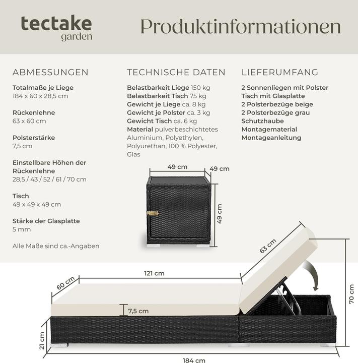 Immagine prodotto tectake 2 sedie a sdraio (184 cm)