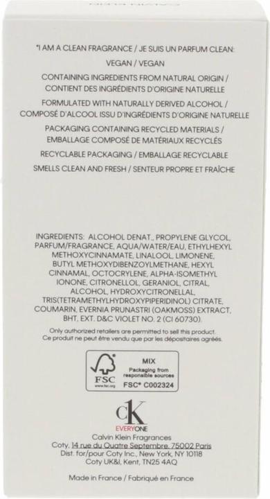 Nährwerte und Zutaten Calvin Klein CK Everyone (Eau de Toilette, 100 ml)