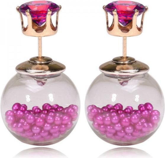 Produktbild Hermex Ohrstecker vergoldet mit Perlen befüllte Glasball - Violett (Zinklegierung, Glas)