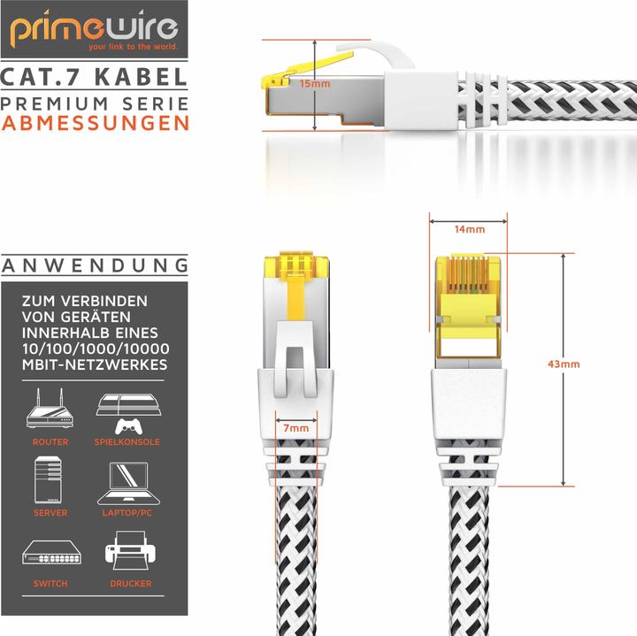 Immagine prodotto Primewire Cavo di rete CAT.7 con rivestimento in cotone, cavo LAN Gigabit Ethernet CAT 7, cavo patch 10000 (S/FTP, CAT7, 10 m)