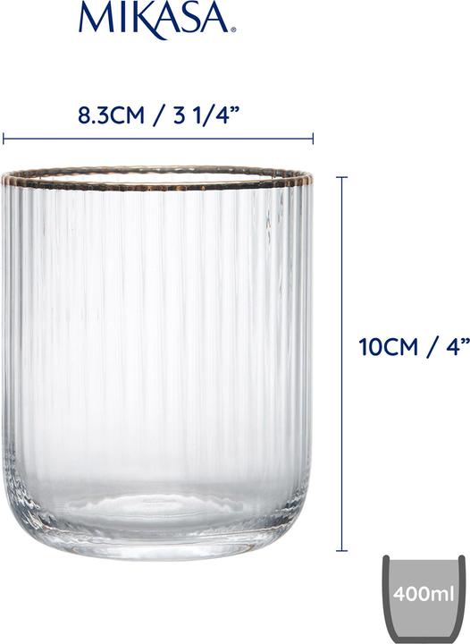 Image du produit Mikasa Sorrento Ridged Crystal Tumbler Glasses, Set of 4, 400ml (0.40 l, 4 x)