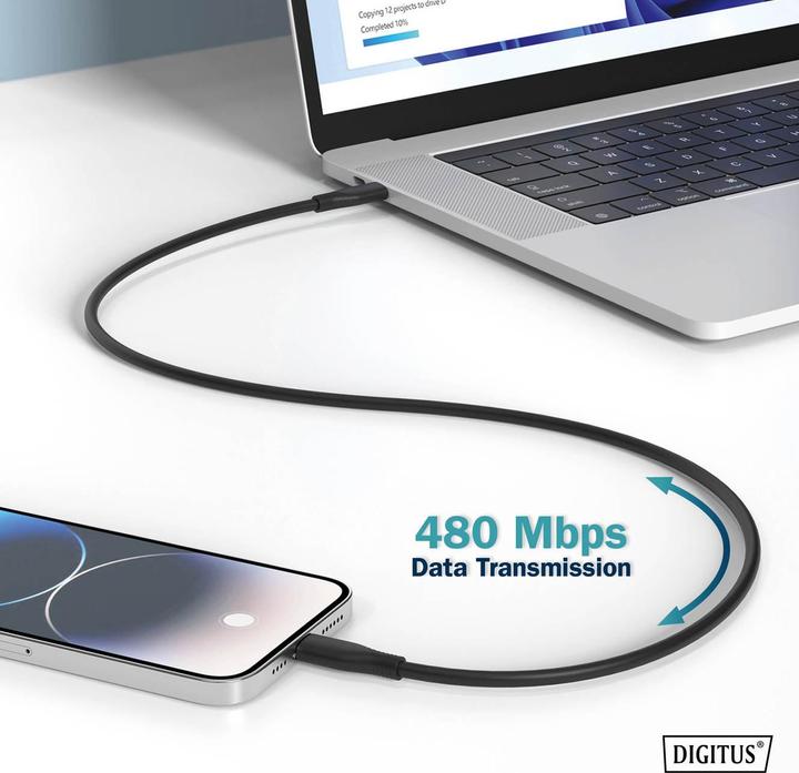 Image du produit Digitus Câble de connexion USB-C en silicone, 2m, noir (2 m, USB 2.0)